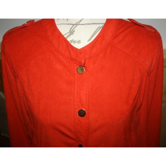 Onque Casual Red Velour Jacket Sz XL LS Shoulder Bands Snaps Pockets Dressy GUC - Picture 2 of 9